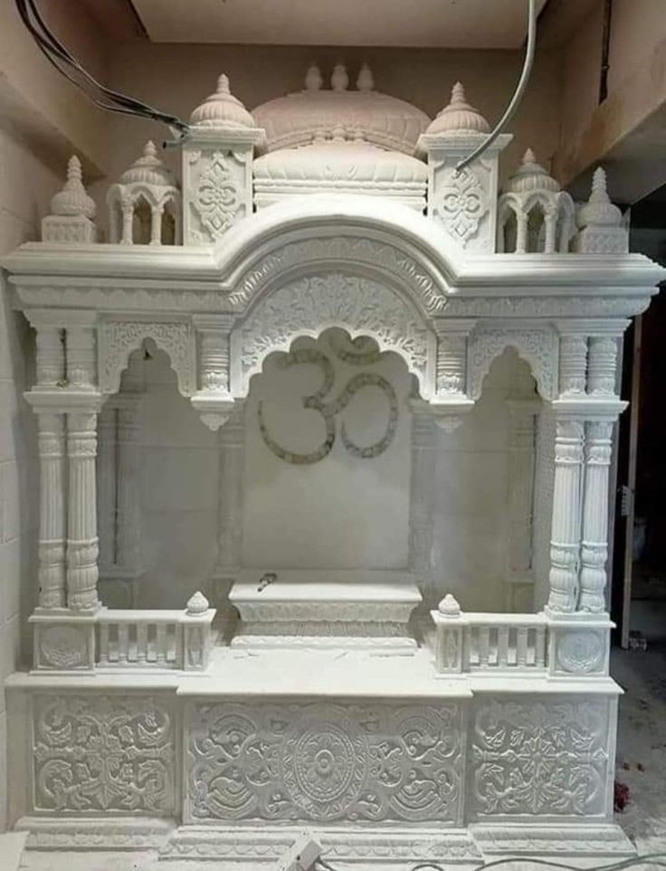 Makrana Carved Marble Pooja Temple - Color: White