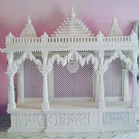 Makrana Carved Marble Pooja Temple - Color: White