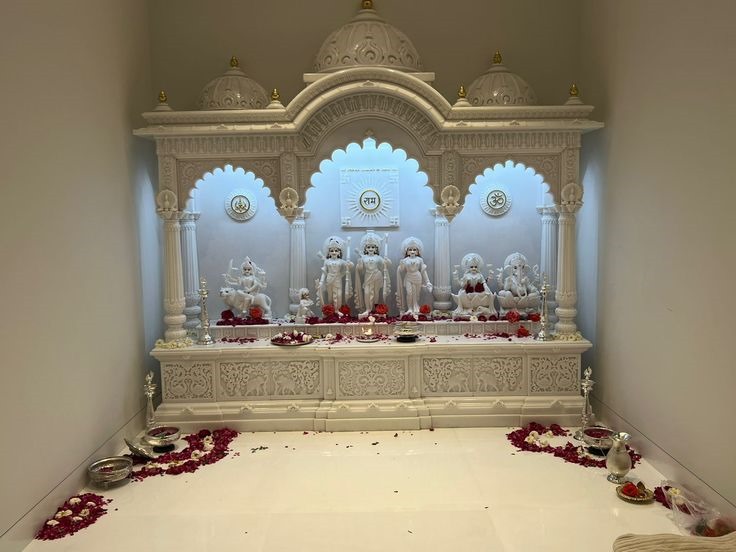 Makrana Carved Marble Pooja Temple - Color: White
