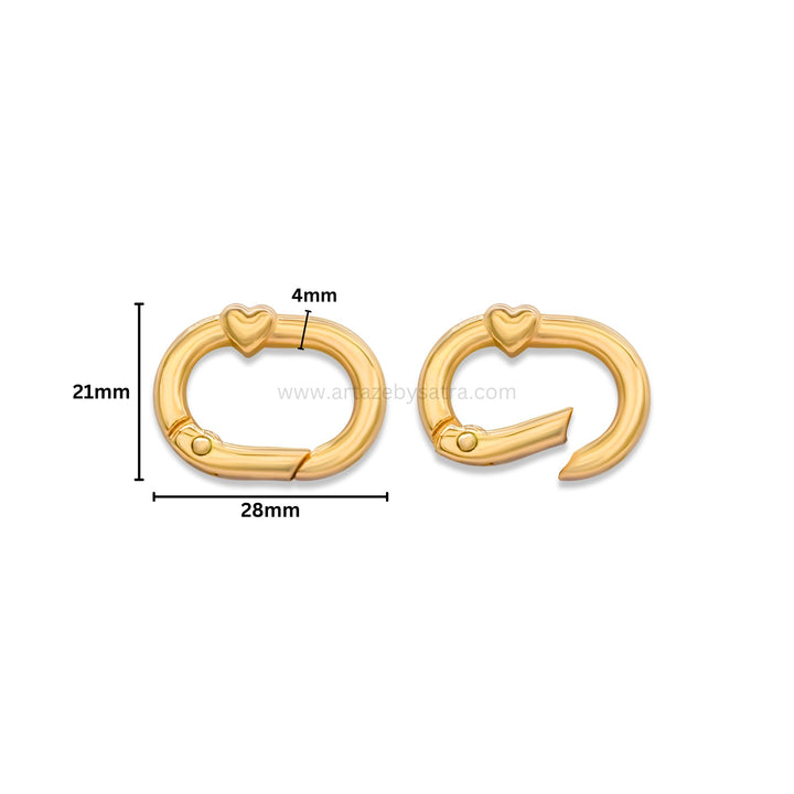 Oval with Heart Accent Alloy Lock Clasps | Size : 28mm | Qty : 6pcs | BF275
