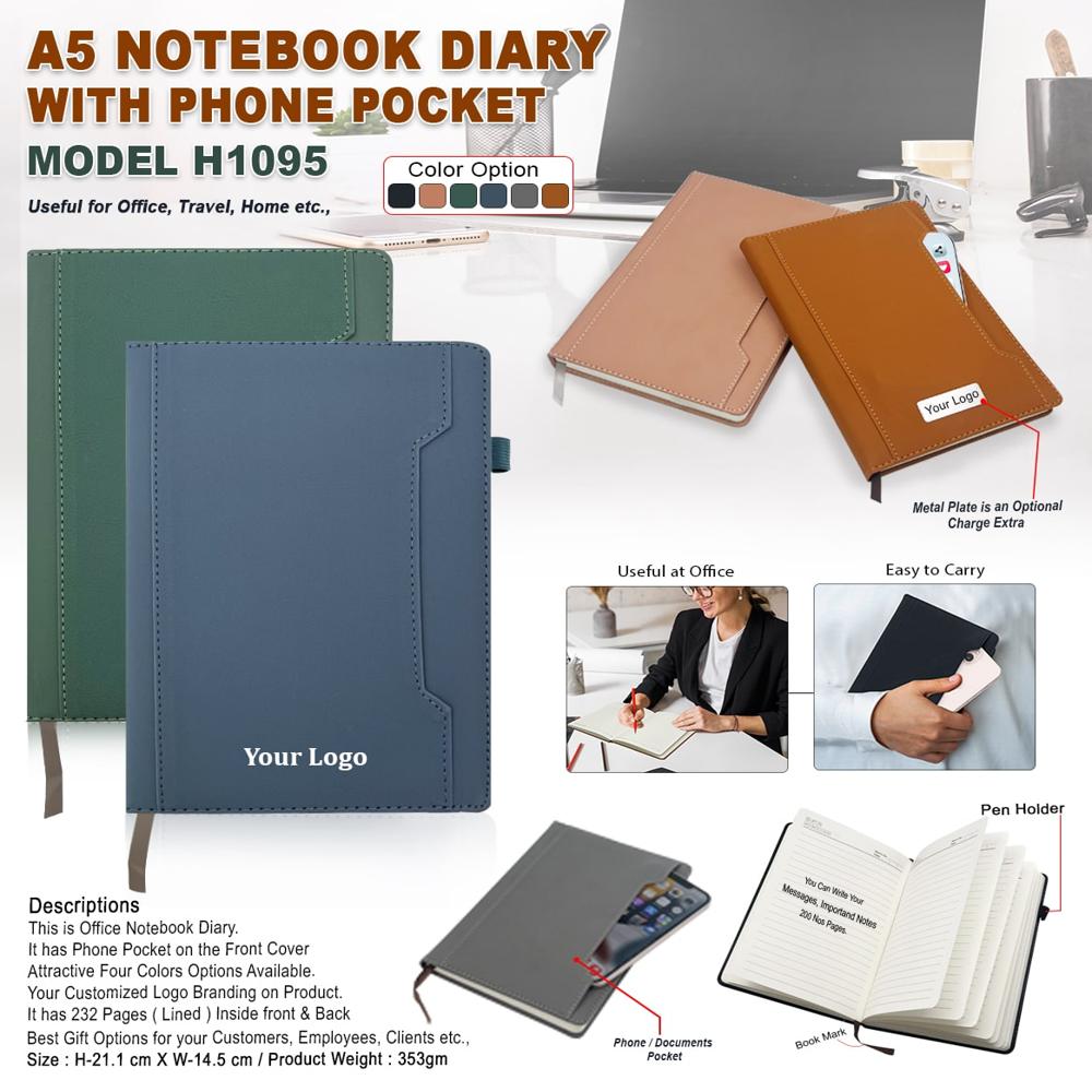 A5 Notebook Diary with Phone Pocket