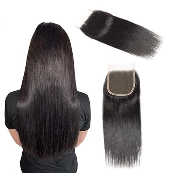 Straight 4x4 Lace Closure Unprocessed Brazilian Human Hair Closure HD Transparent Swiss Lace Closure with Baby Hair Natural Black Color (14 inch)
