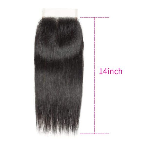 Straight 4x4 Lace Closure Unprocessed Brazilian Human Hair Closure HD Transparent Swiss Lace Closure with Baby Hair Natural Black Color (14 inch)