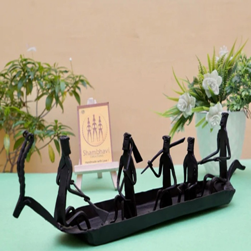 Traditional Dhokra Art Boat - Color: Black