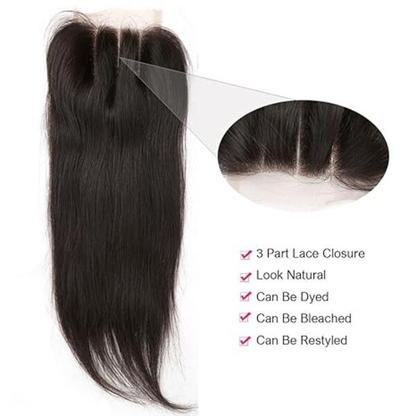 Lace Closure 3 Part Straight Brazilian Virgin Human Hair Closure 4x4 Natural Black Hair Color