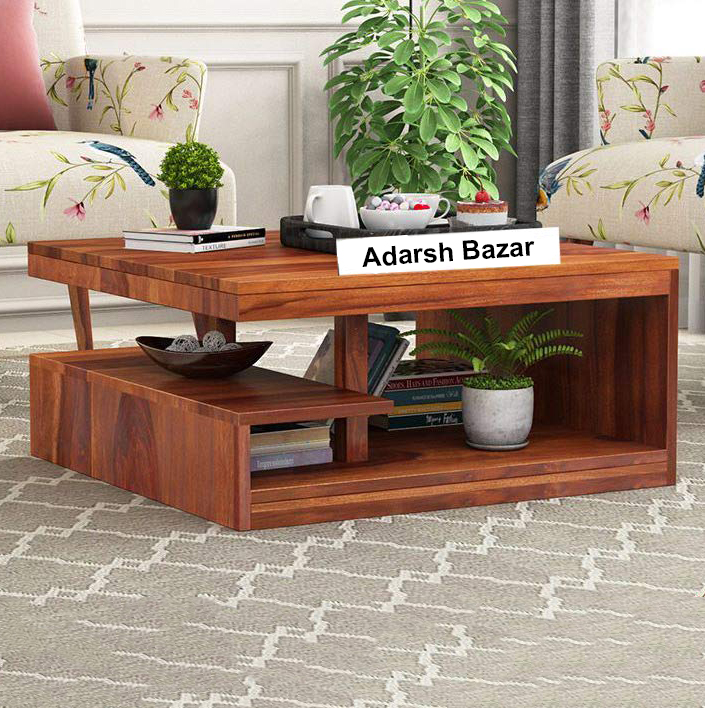 Wood Coffee Table for Living Room | Wooden Center Table (Honey Finish 1, Square)
