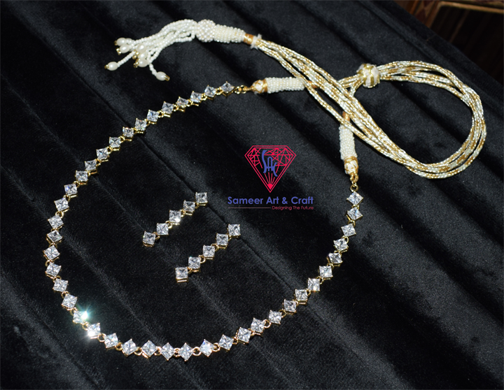 Cubic Zirconia Brass With Gold Plated Swarovski Jewelry Necklace Set