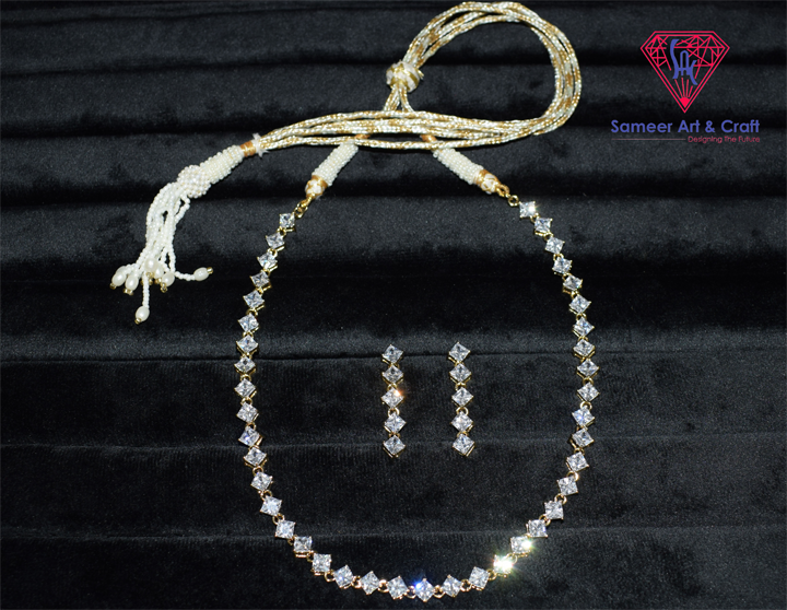 Cubic Zirconia Brass With Gold Plated Swarovski Jewelry Necklace Set