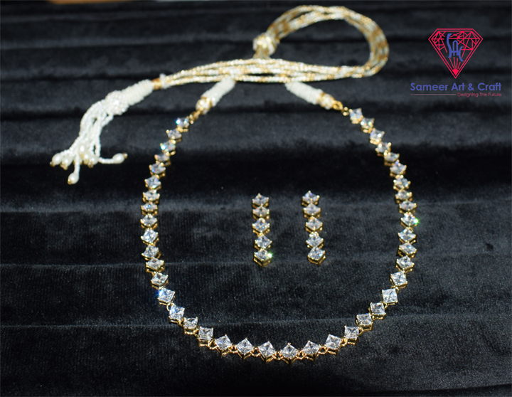 Cubic Zirconia Brass With Gold Plated Swarovski Jewelry Necklace Set