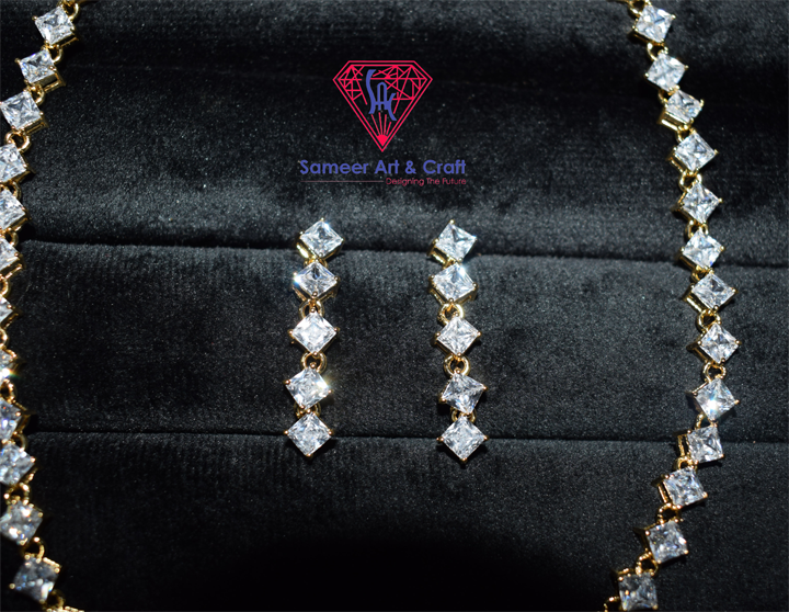 Cubic Zirconia Brass With Gold Plated Swarovski Jewelry Necklace Set
