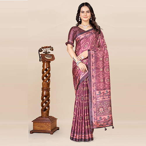 Kkspp-Et-1498-Winecotton Hand Block Printed Saree - Color: Multicolor