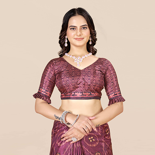 Kkspp-et-1498-winecotton Hand Block Printed Saree - Color: Multicolor