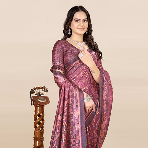 Kkspp-et-1498-winecotton Hand Block Printed Saree - Color: Multicolor