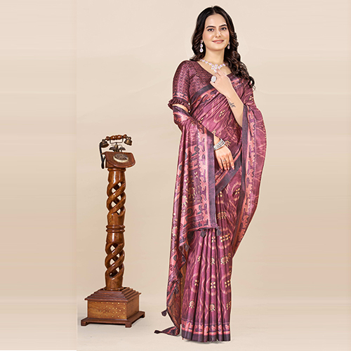 Kkspp-et-1498-winecotton Hand Block Printed Saree - Color: Multicolor