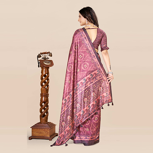 Kkspp-et-1498-winecotton Hand Block Printed Saree - Color: Multicolor