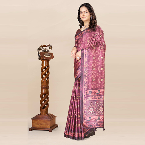 Kkspp-et-1498-winecotton Hand Block Printed Saree - Color: Multicolor