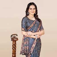 KKSPP-ET-1498-Nevy Blue Cotton Hand Block Printed Saree