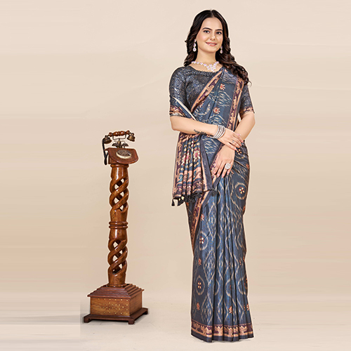 Kkspp-et-1498-nevy Blue Cotton Hand Block Printed Saree - Color: Multicolor