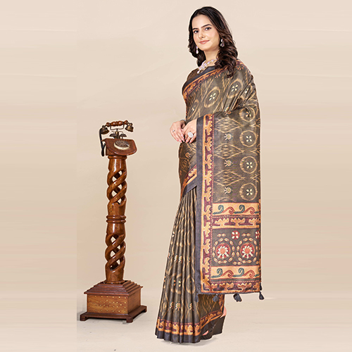 KKSPP-ET-1498-Coffee Brown Cotton Hand Block Printed Saree