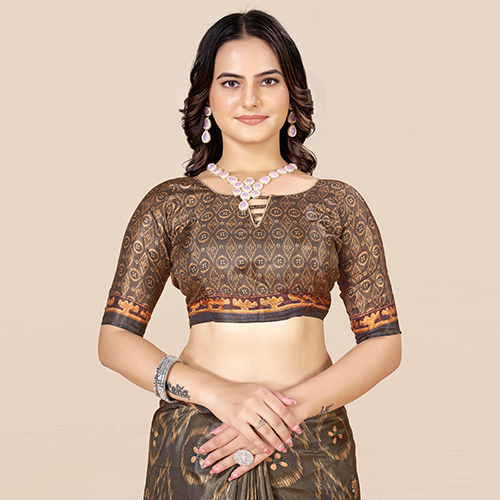 KKSPP-ET-1498-Coffee Brown Cotton Hand Block Printed Saree