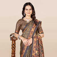 KKSPP-ET-1498-Coffee Brown Cotton Hand Block Printed Saree