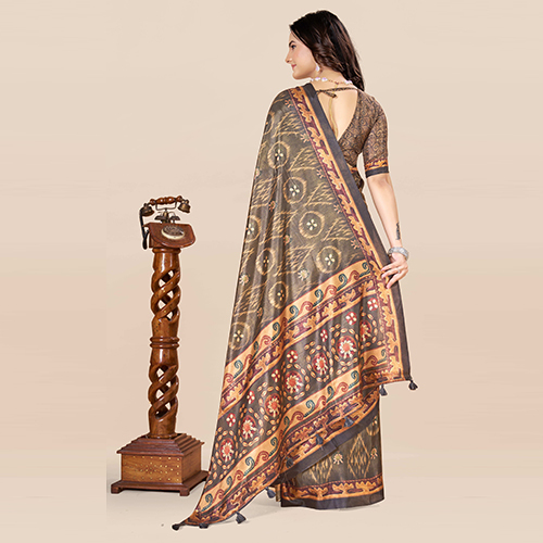 KKSPP-ET-1498-Coffee Brown Cotton Hand Block Printed Saree