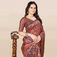 KKSPP-ET-1498-Brown Cotton Hand Block Printed Saree