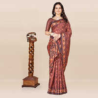 KKSPP-ET-1498-Brown Cotton Hand Block Printed Saree