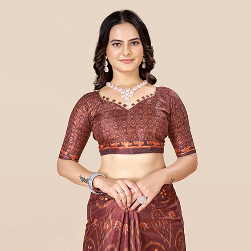 KKSPP-ET-1498-Brown Cotton Hand Block Printed Saree