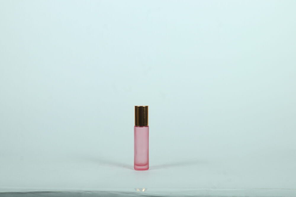 10ML PINK FROSTED GLASS ROLL ON BOTTLE
