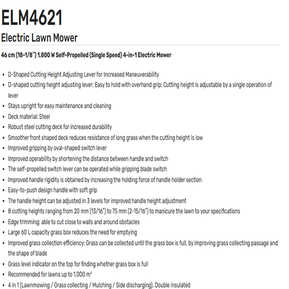 Lawn Mower ELM 4621 18