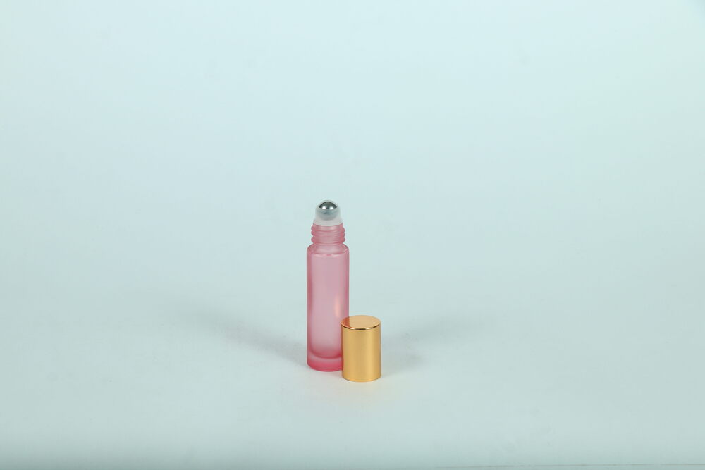 10ML PINK FROSTED GLASS ROLL ON BOTTLE