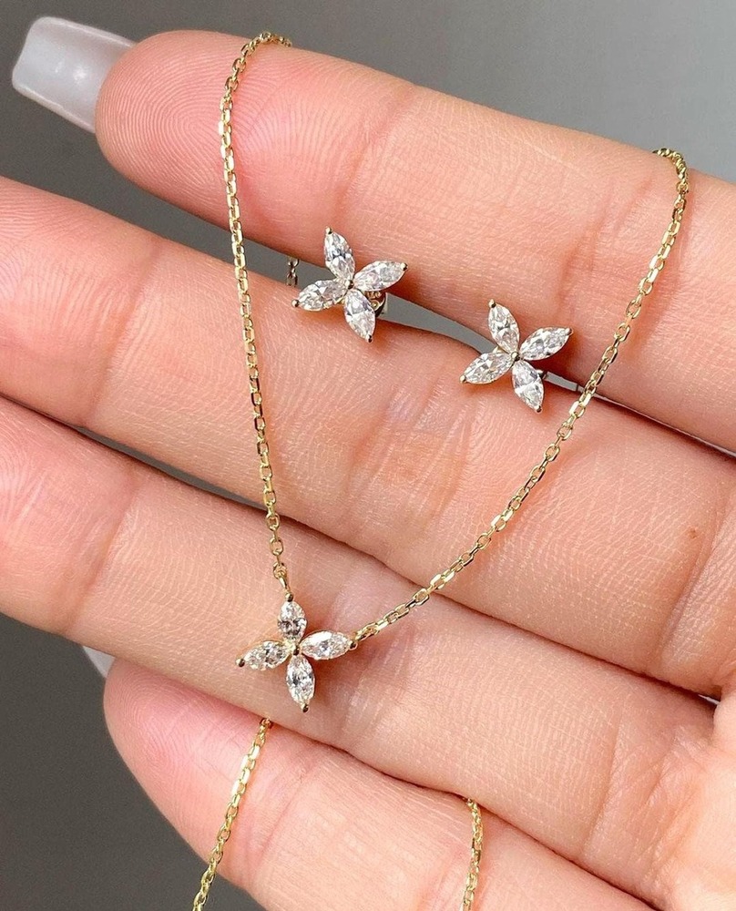 Minimalist Marquise Cut Lab-Grown Diamond Butterfly Necklace & Earrings Set