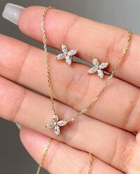 Minimalist Marquise Cut Lab-grown Diamond Butterfly Necklace & Earrings Set - Color: Colorless