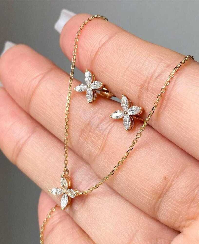 Minimalist Marquise Cut Lab-Grown Diamond Butterfly Necklace & Earrings Set