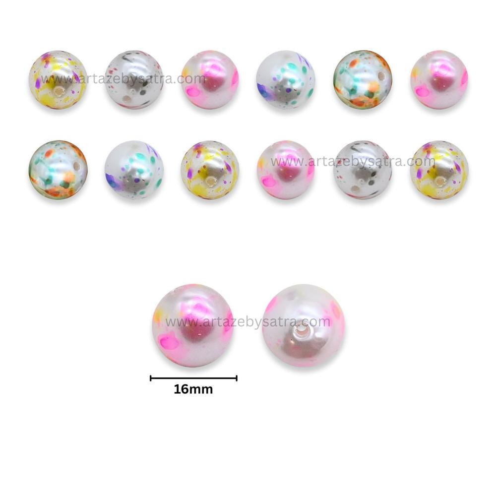 Assorted Tie-Dye Splatter Painted Pearl Beads | Size : 14mm | Qty : 10ps