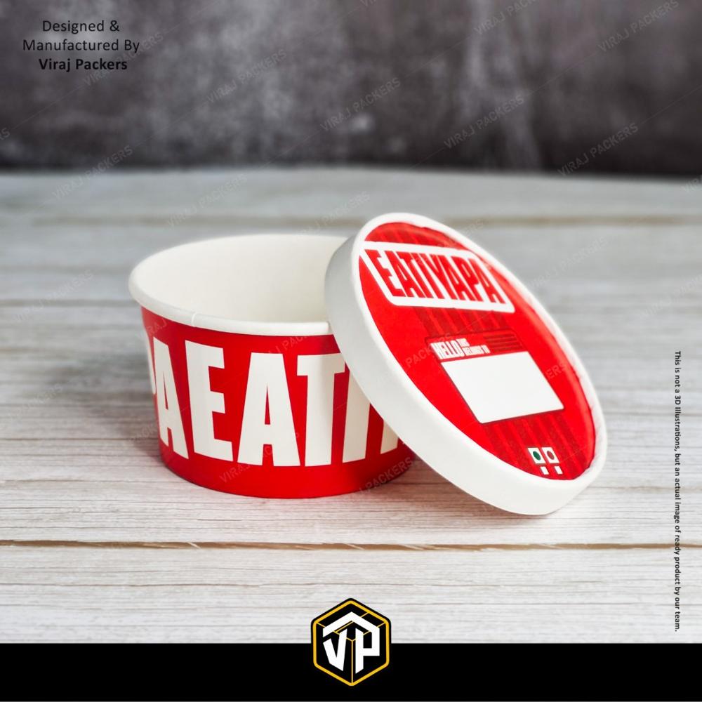 Custom Printed Paper Container With Lid 500 Ml - Color: Multicolor