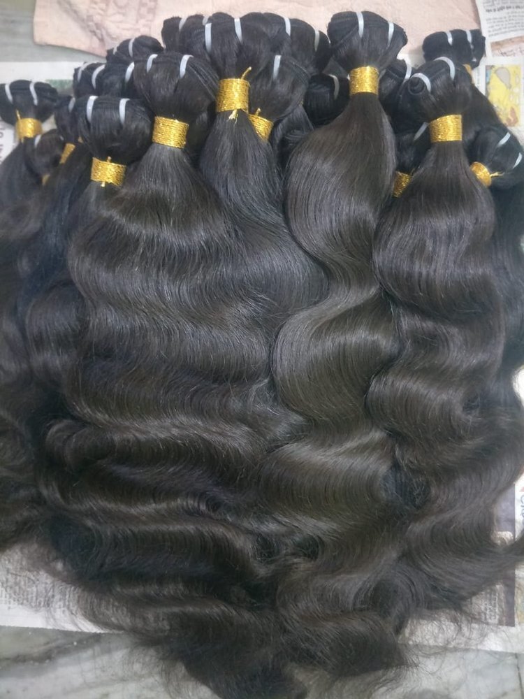 Black Curly Body wave Human Hair, Pack Size: 100gm Each Bundles