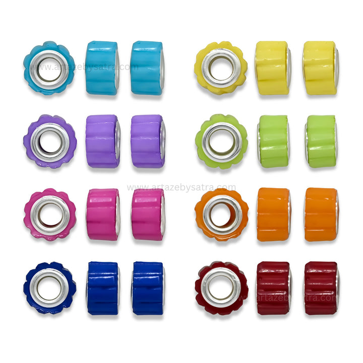Colorful European Charm Beads with Metal Core | Size : 14mm | Qty : 12pcs