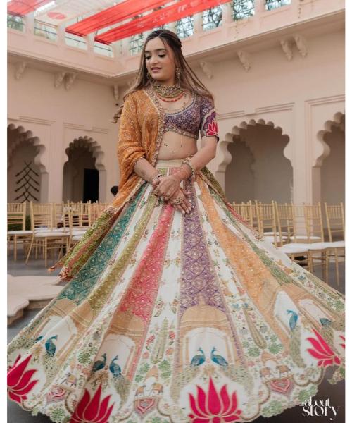 Pretty Traditional Embroidered Wedding Lehenga.