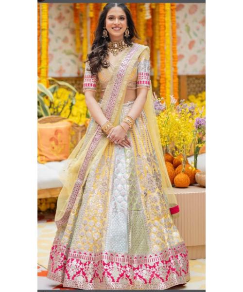 Pretty Traditional Embroidered Wedding Lehenga.