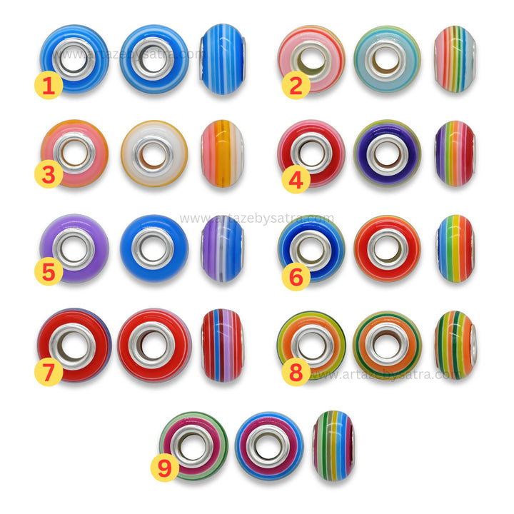 Vibrant Rainbow Striped Resin Beads | Size : 14mm | Qty : 12pcs