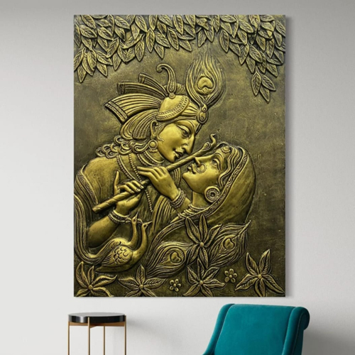 44x33 Inches Radha Krishna 3D Relief Mural Wall Art