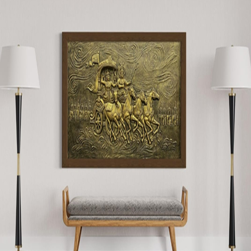 3X5 Feet Krishna Arjuna Rath Mahabharat 3D Relief Mural Wall Art