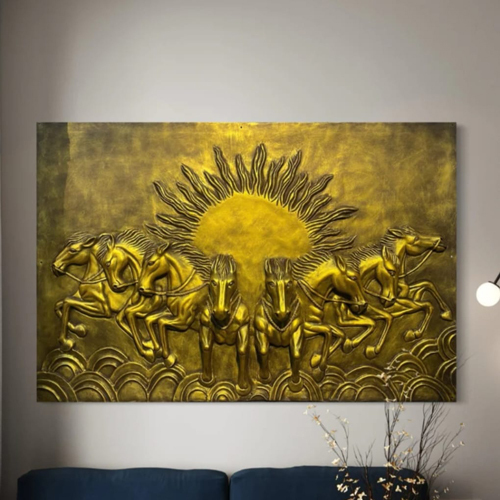 6X4 Feet 7 Horse with Sun rises 3D Relief Mural Wall Art
