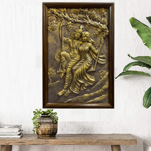6x3 Feet Radha Krishna 3D Relief Mural Wall Art