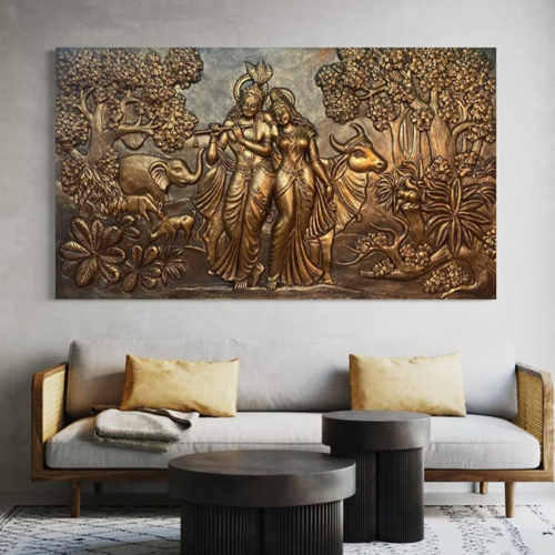 Radha Krishna 3d Elevation Sculpture Relief Mural Painting