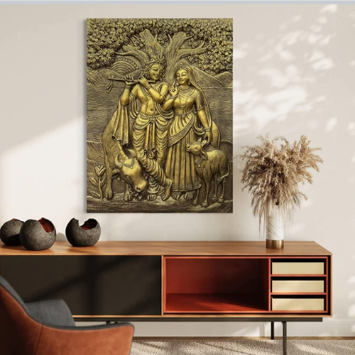 Radha Krishna Bronze Metal Wall Painting - Design Type: Attractive