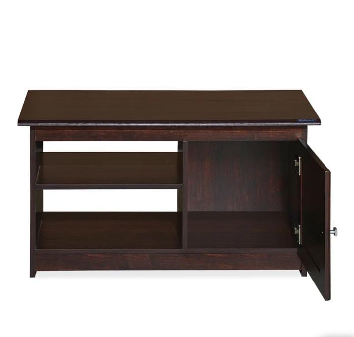 Nilkamal Athena Center Table - Wooden, 15-mm Thick, Brown Color | Smooth Finish, 2 Open Shelves, Shuttered Compartment For Storage