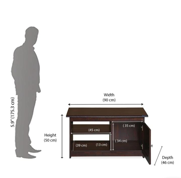 Nilkamal Athena Center Table - Wooden, 15-mm Thick, Brown Color | Smooth Finish, 2 Open Shelves, Shuttered Compartment For Storage
